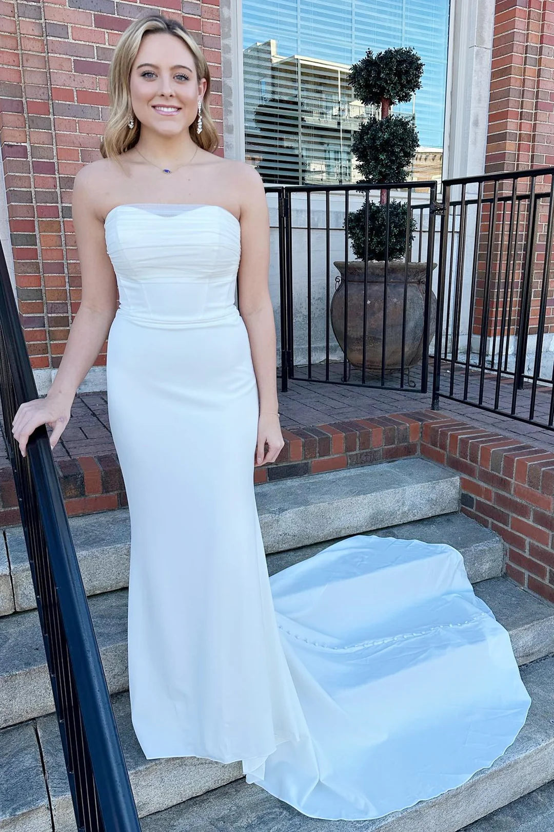 White Strapless Mermaid Long Wedding Dress