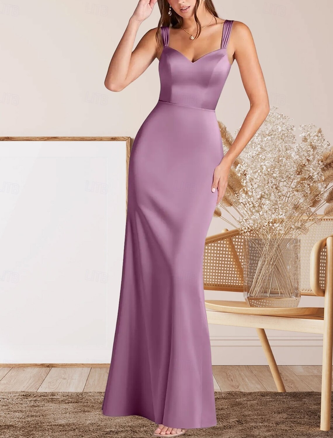 Mermaid / Trumpet Mother of the Bride Dress Wedding Guest Elegant Minimalist V Neck Floor Length Satin Sleeveless with Ruching