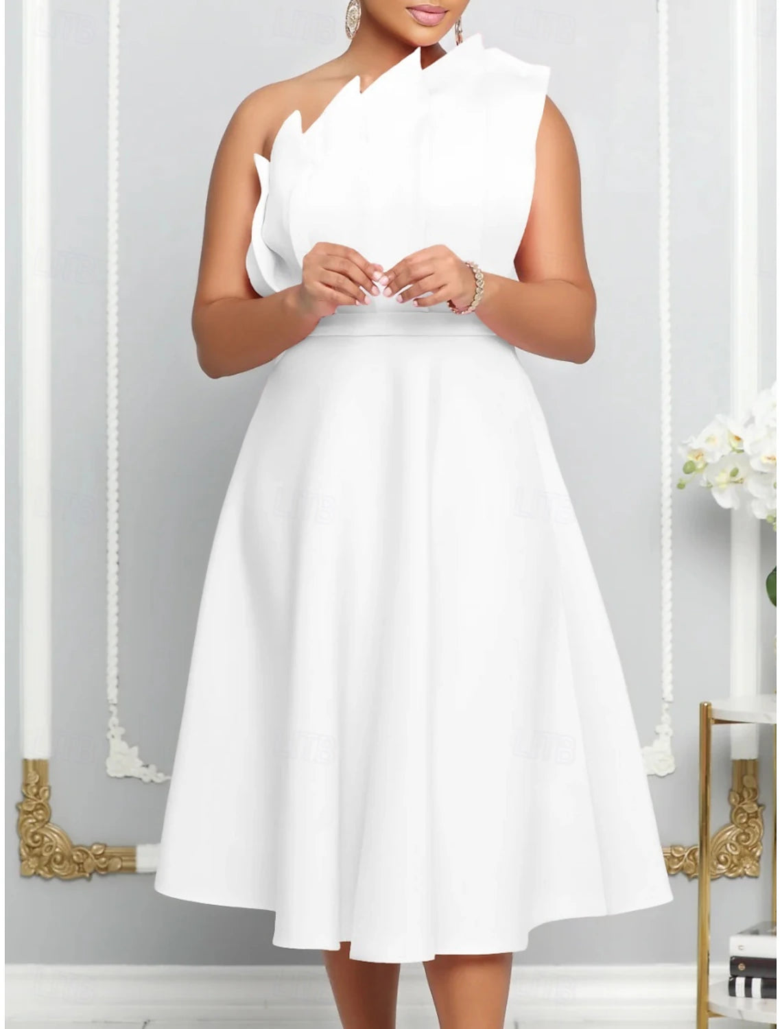 Women's Mini Dress A Line Dress Off The Shoulder Dress Elegant Party Cocktail Outdoor Party Wedding Guest Regular Fit Graphic Sleeveless One Shoulder White Pink Red Green Summer