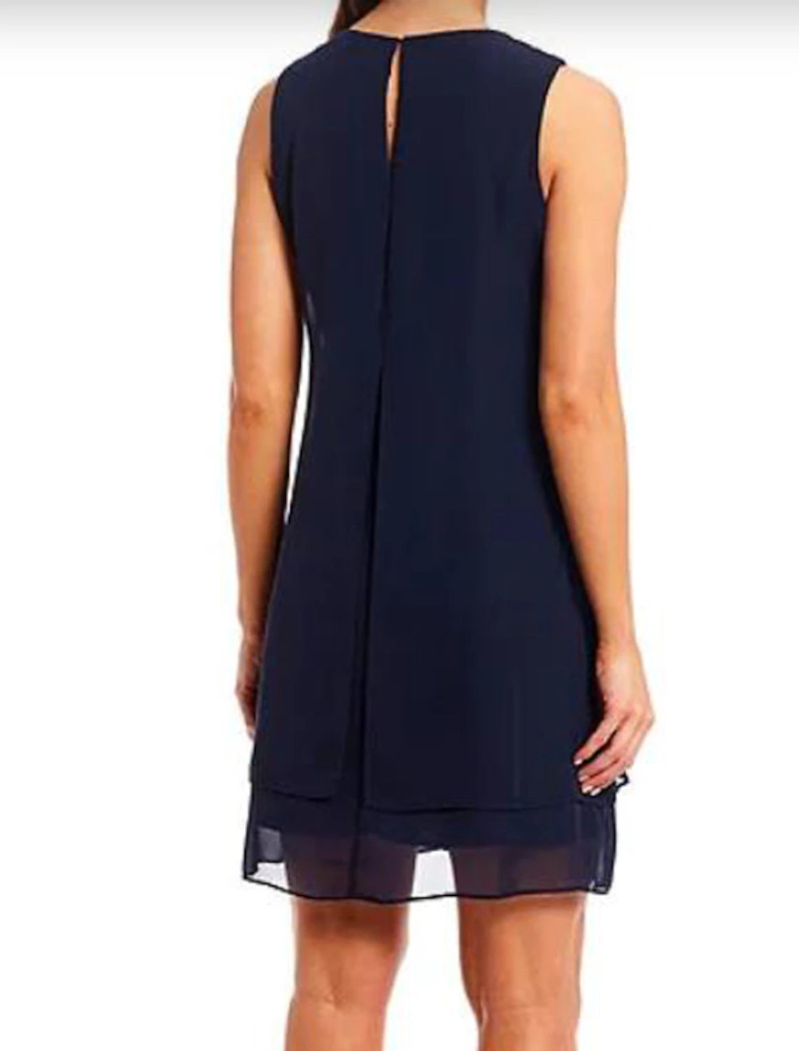 Sheath Cocktail Dresses Cut Out Dress Cocktail Party Knee Length Sleeveless Jewel Neck Fall Wedding Guest Chiffon with Beading