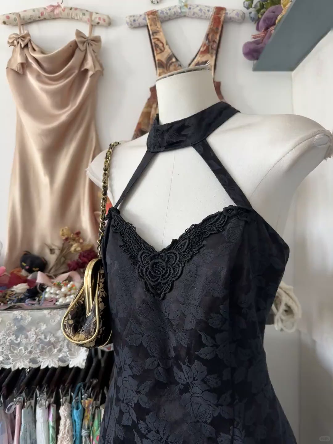 Stunning Black Halter Neck Jacquard Velvet A-Line Backless Party Dresses