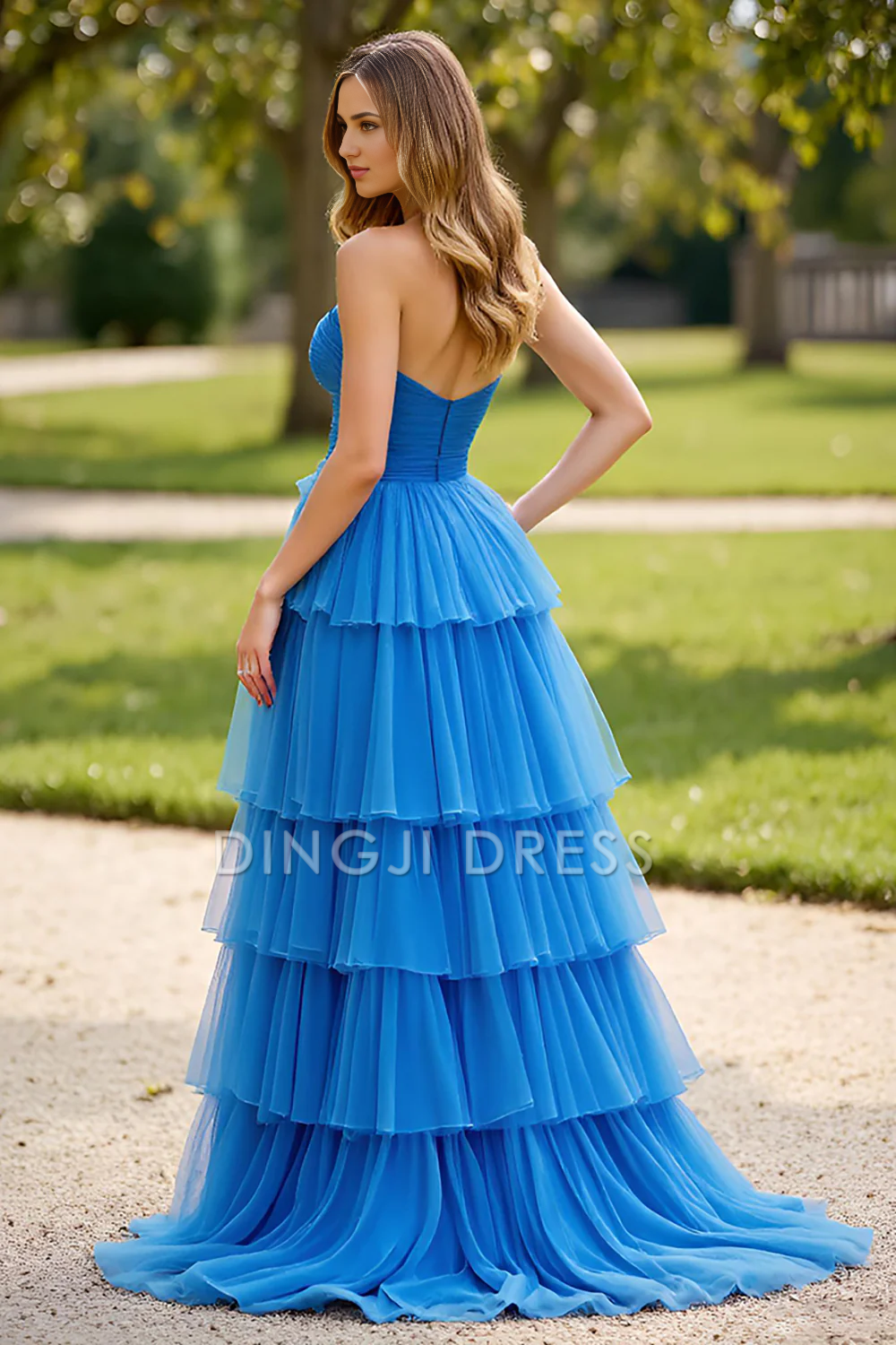 DingJiDress High Quality Dress Exquisite A Line Strapless Sweetheart Ruched Tiers With Slit Fashion Long Prom Dress