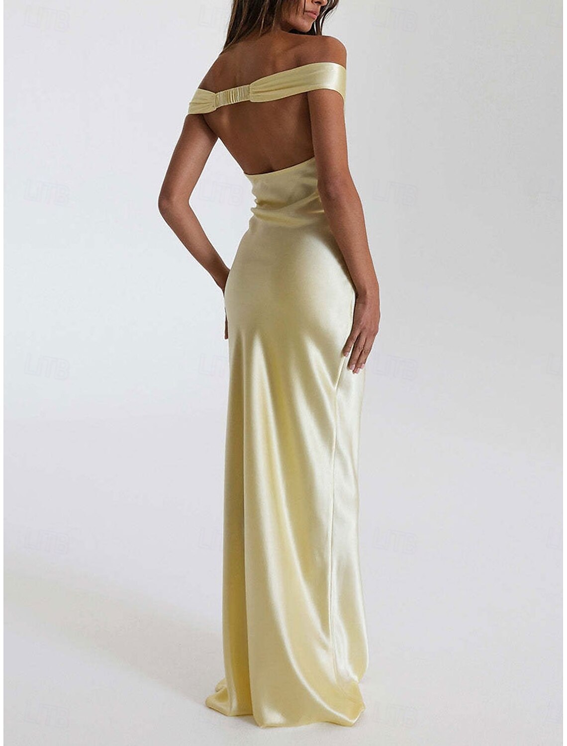 Yellow Dress Mermaid  Trumpet Party Dresses Elegant Dress Wedding Wedding Guest Floor Length Sleeveless Off Shoulder Backless with Ruched