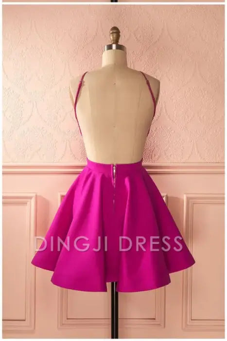 DingJiDress Short Prom Dress A-Line Open Back Ruched Sleeveless Simple Best Selling Homecoming Dress