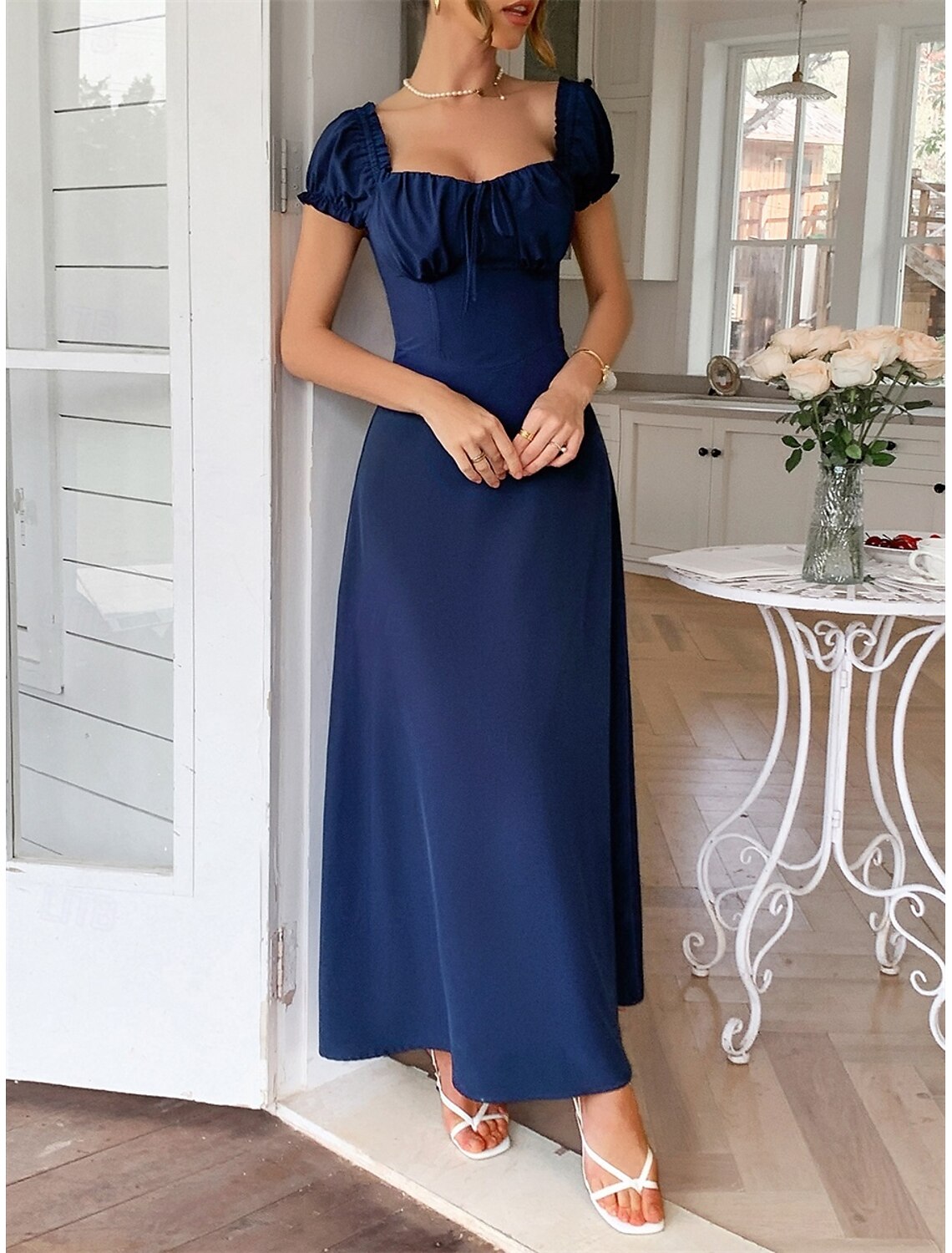 A-Line Quinceanera Dresses Elegant Dress Formal Wedding Floor Length Short Sleeve Off Shoulder Chiffon with Pleats