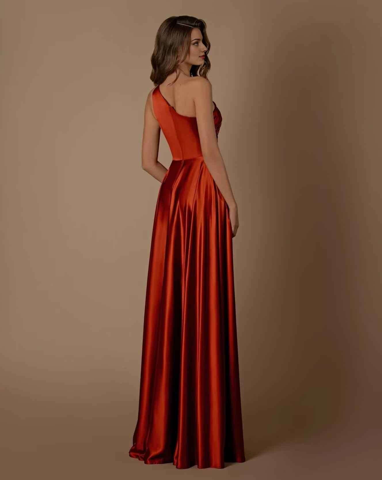 DingJiDress Prom Dresses Women One Shoulder Ruched with Pockets Slit Long Formal Wear Dresses Wedding Guest Dresses