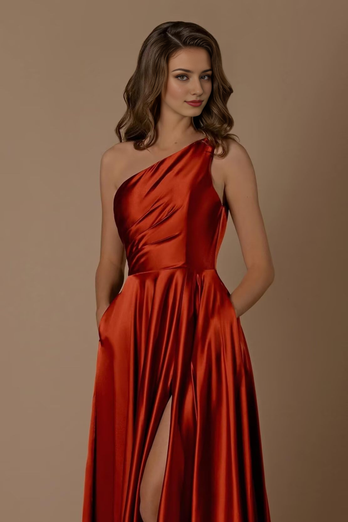 DingJiDress Prom Dresses Women One Shoulder Ruched with Pockets Slit Long Formal Wear Dresses Wedding Guest Dresses