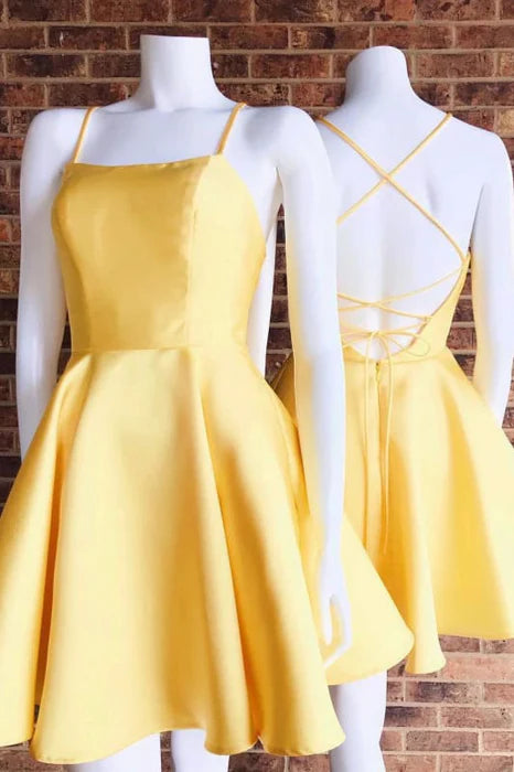Backless Short Yellow Prom Backless Yellow Formal Graduation Homecoming