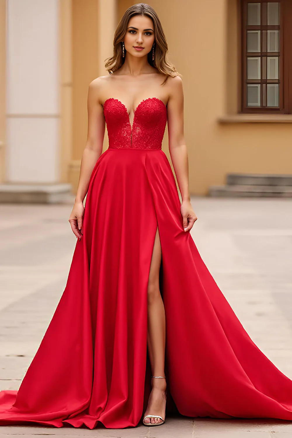 DingJiDress High Quality Dress Elegant A Line Strapless Sweetheart Backless With Slit Long Prom Dress