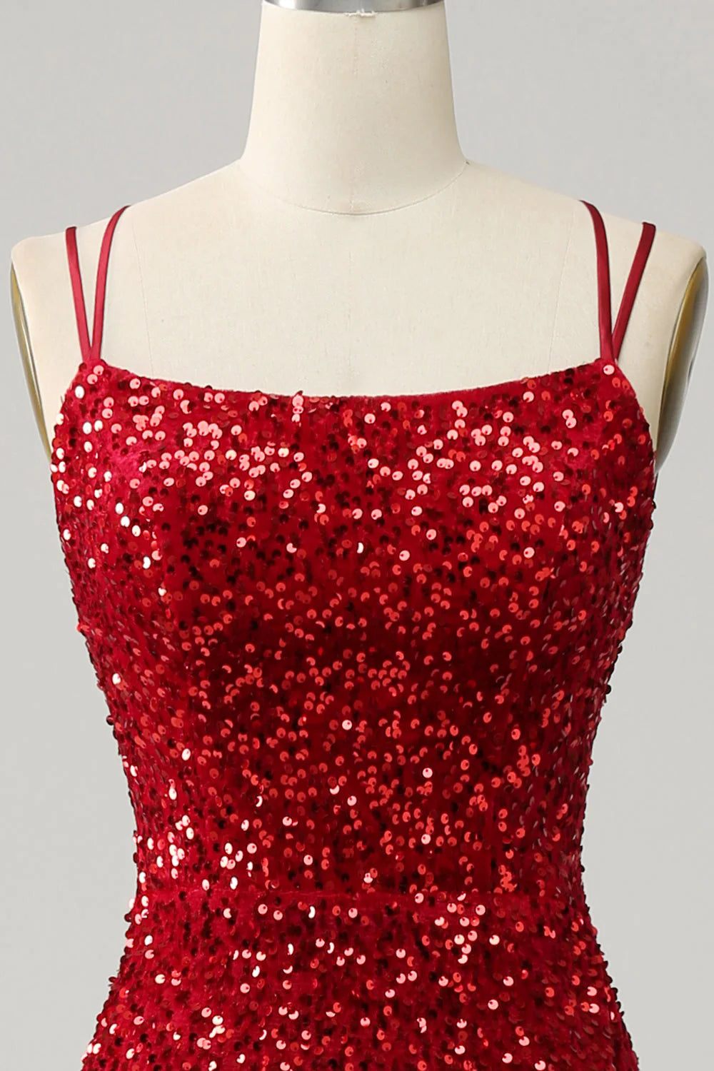 Red sequined mermaid backless long slit tassel dance dress