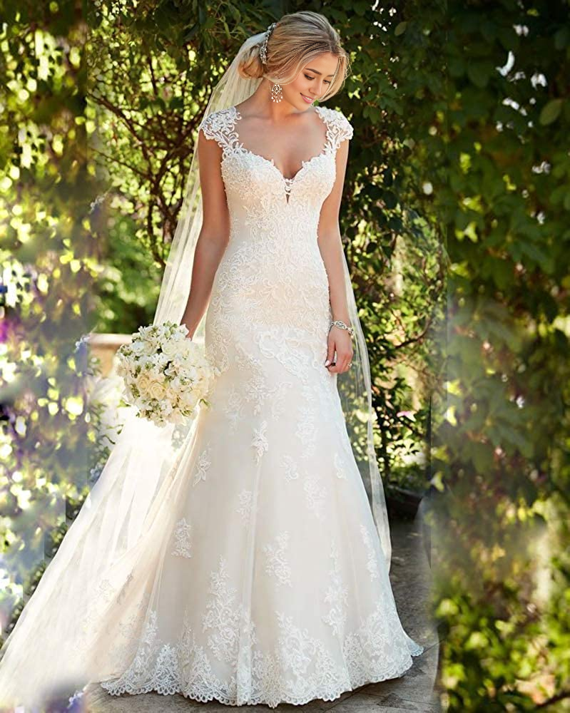 DingJiDress Wedding Dress Floral Beaded Mermaid Lace Applique Bridal Gowns Plus Size Formal Women's Dresses