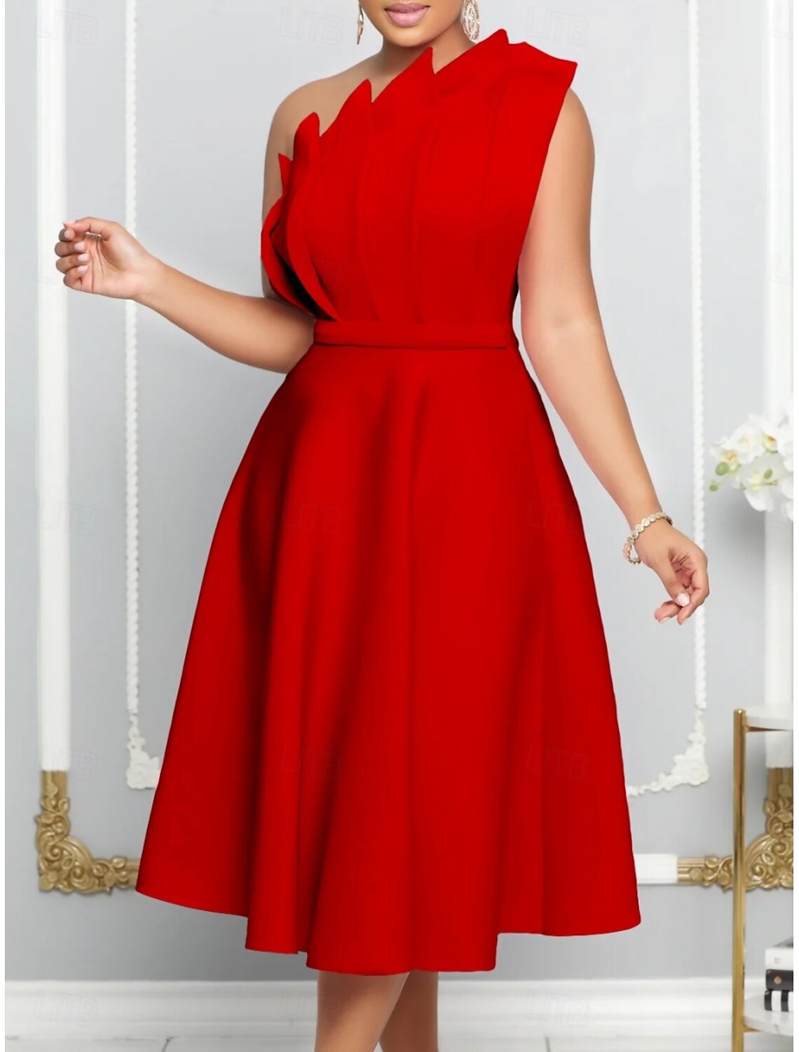 Women's Mini Dress A Line Dress Off The Shoulder Dress Elegant Party Cocktail Outdoor Party Wedding Guest Regular Fit Graphic Sleeveless One Shoulder White Pink Red Green Summer