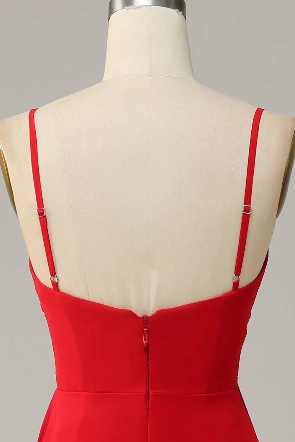 DingJiDress Red Spaghetti Straps A Line Bridesmaid Dress
