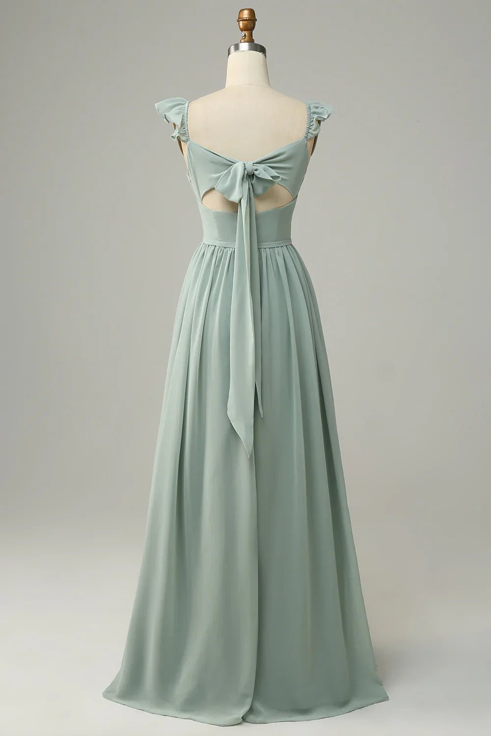 DingJiDress A Line Dusty Sage Ruffles Bridesmaid Dress