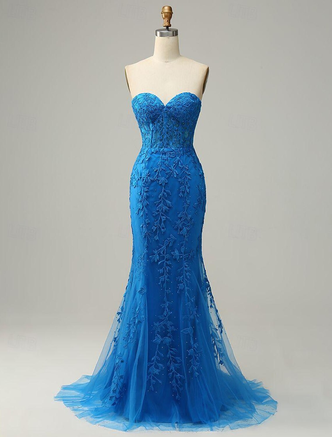 Mermaid Prom Dresses Glittering Dress Evening Party Sweep / Brush Train Sleeveless Strapless Lace Backless with Appliques