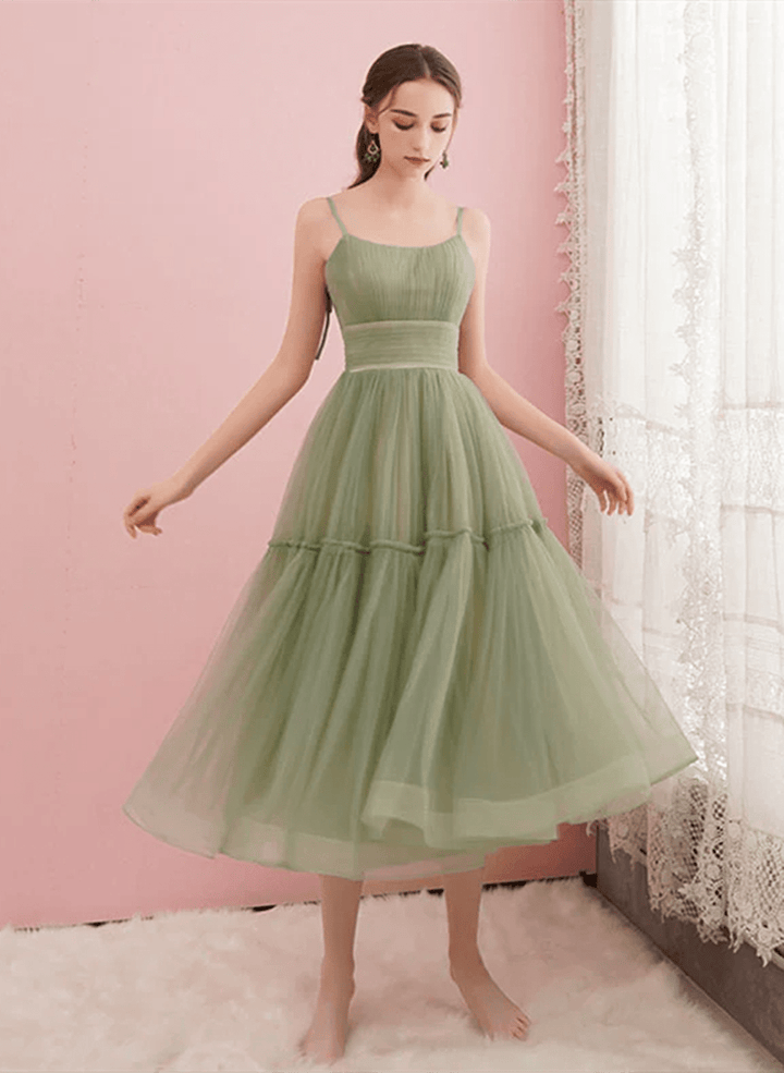 Lovely Tulle Tea Length Straps Party DressCute Tulle Homecoming Dress