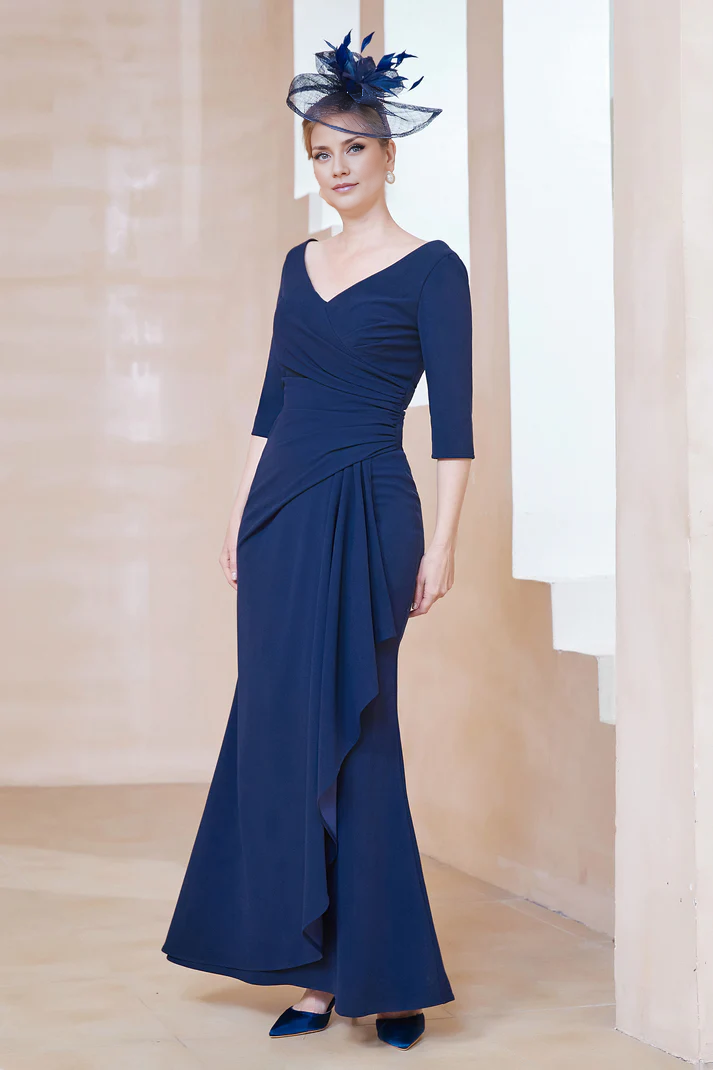 DingJiDress November December Autumn Winter Wedding Guest Dress V-Neck Pleated Ruffles Long Dress Mother of the Groom / Bride Dresses
