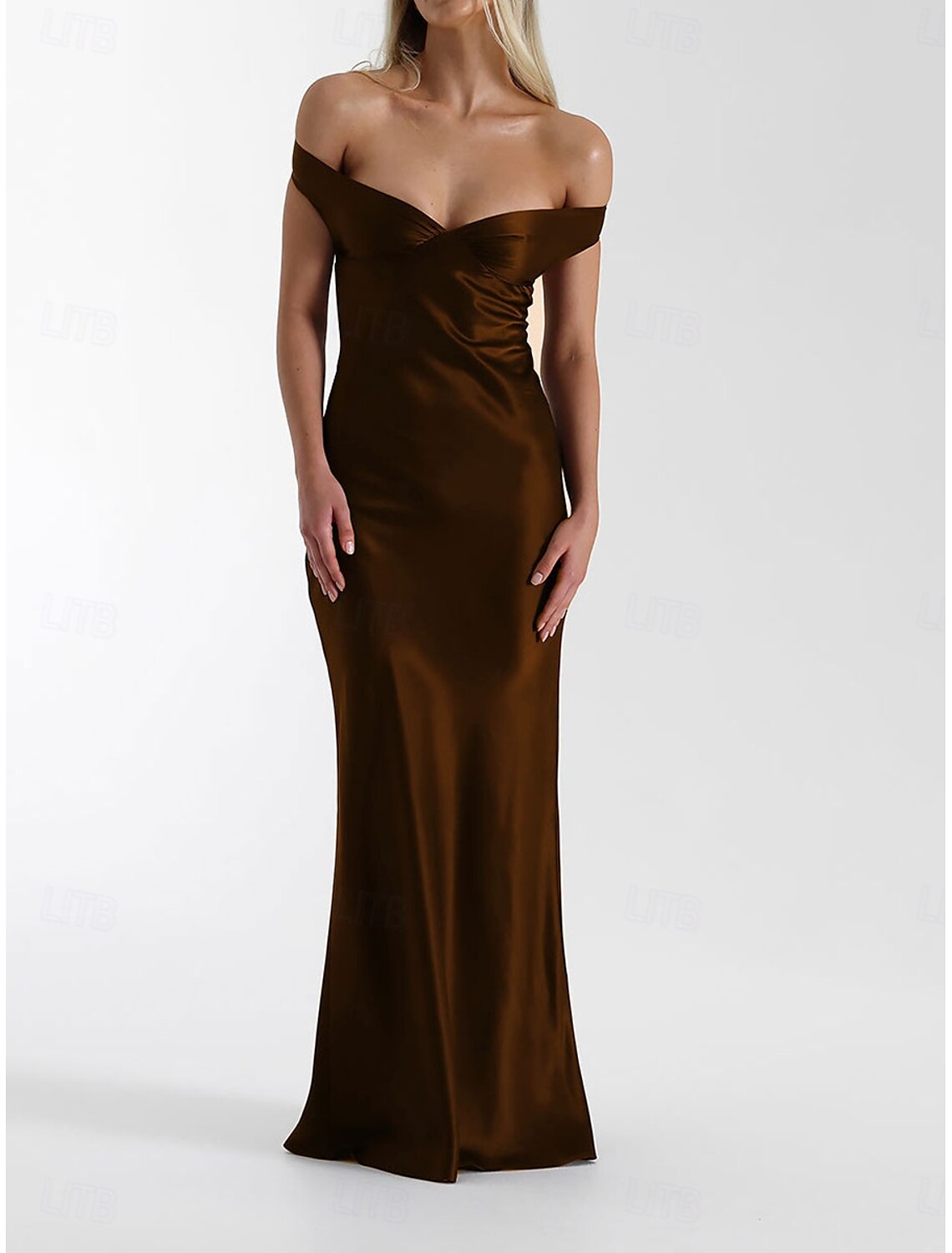 Yellow Dress Mermaid  Trumpet Party Dresses Elegant Dress Wedding Wedding Guest Floor Length Sleeveless Off Shoulder Backless with Ruched