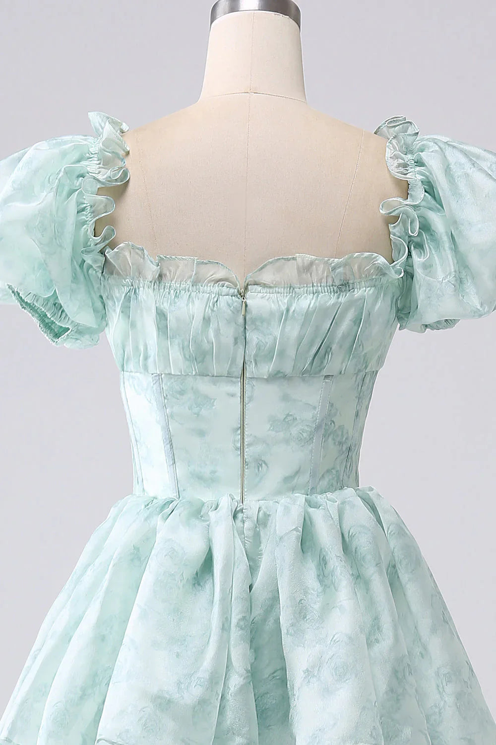 DingJiDress Green A Line Square Neck Tiered Long Prom Dress with Ruffles