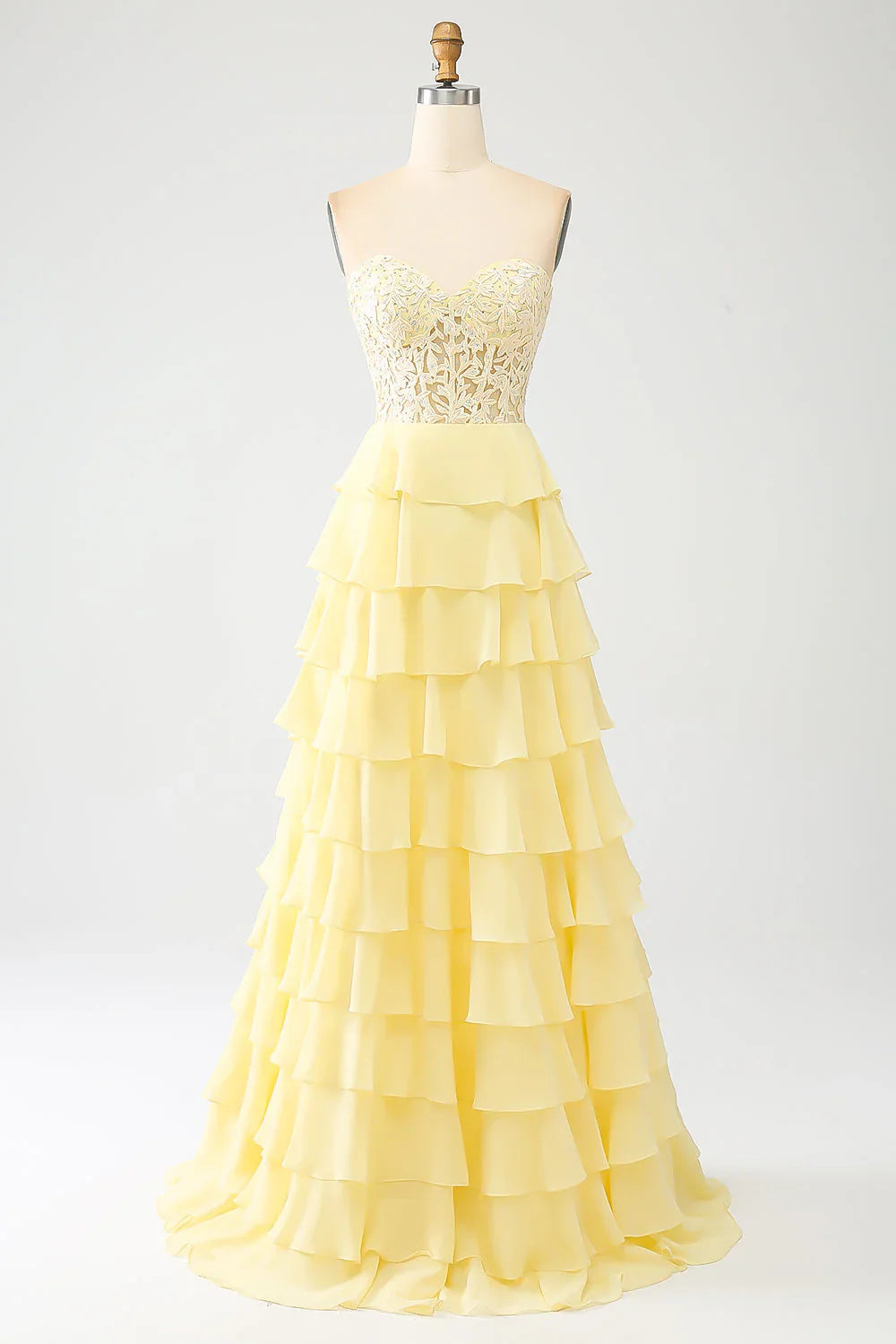 DingJiDress Sky Blue A-Line Sweetheart Tiered Corset Long Prom Dress