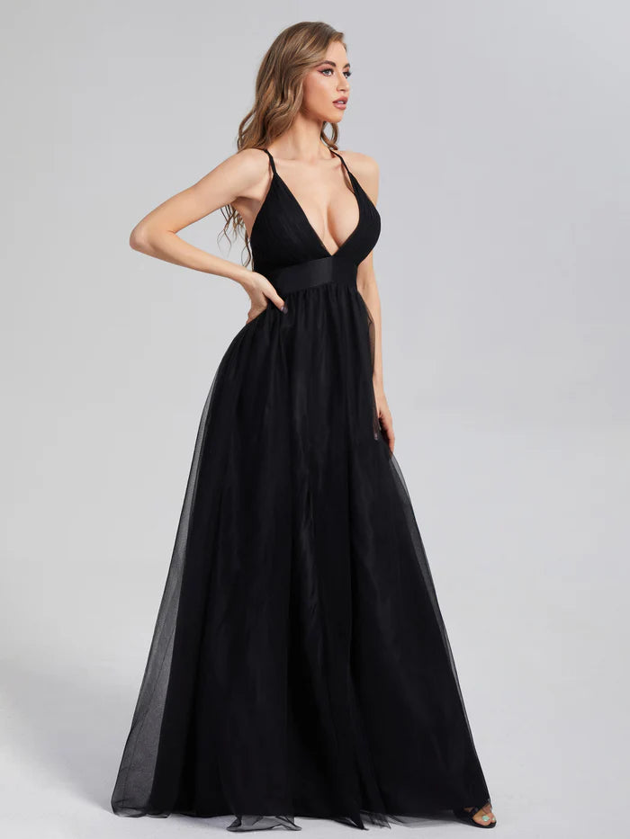 V-neck Split Tulle Prom Dresses