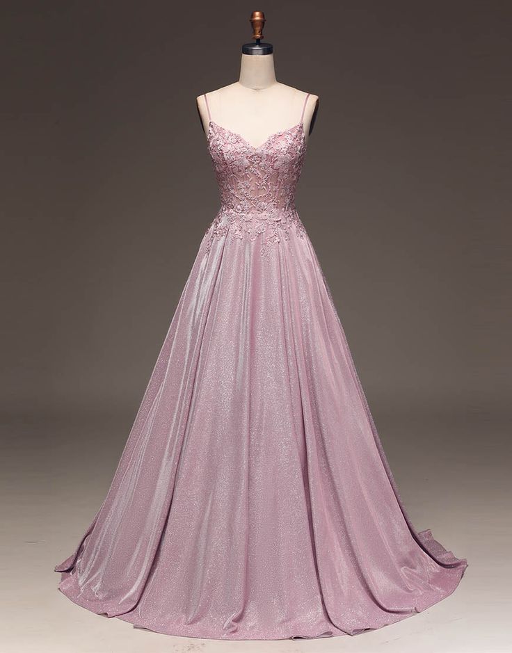 A-Line Spaghetti Straps Long Glitter Prom Dress