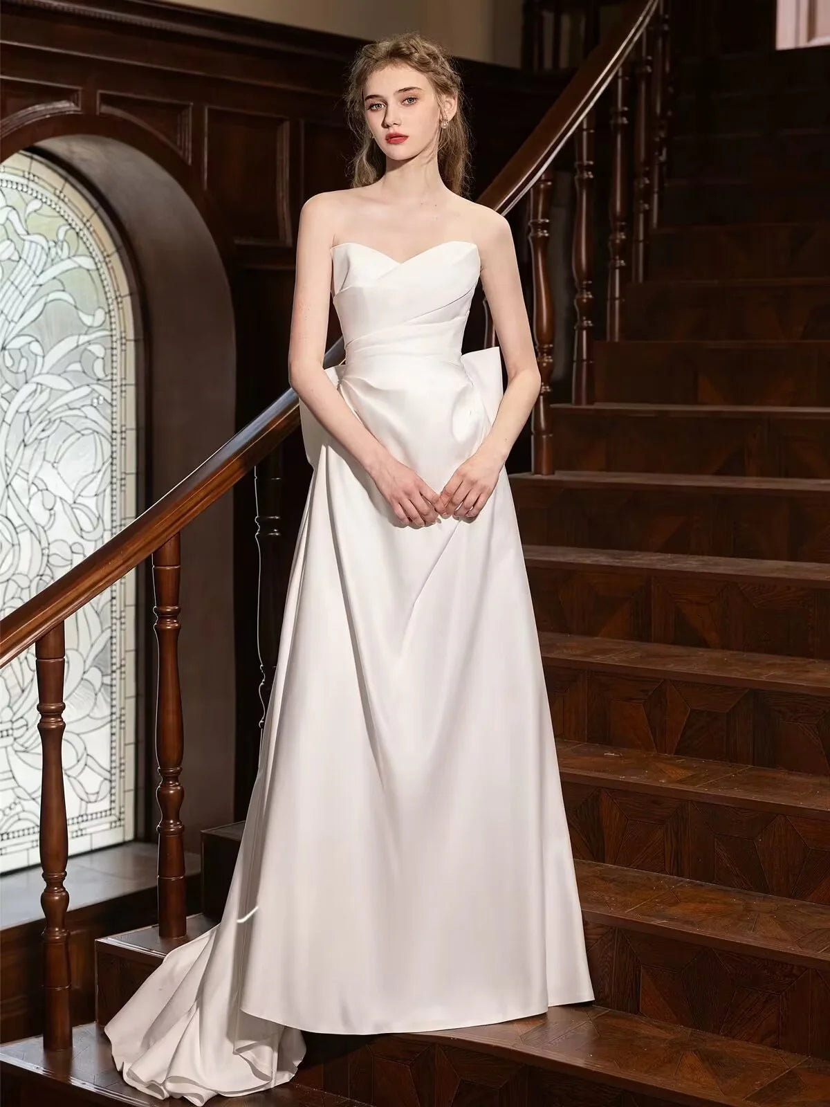 A-Line Satin White Long Prom Dress White Long Formal Dress