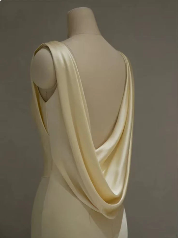 Satin Backless Mermaid Long Prom Dress