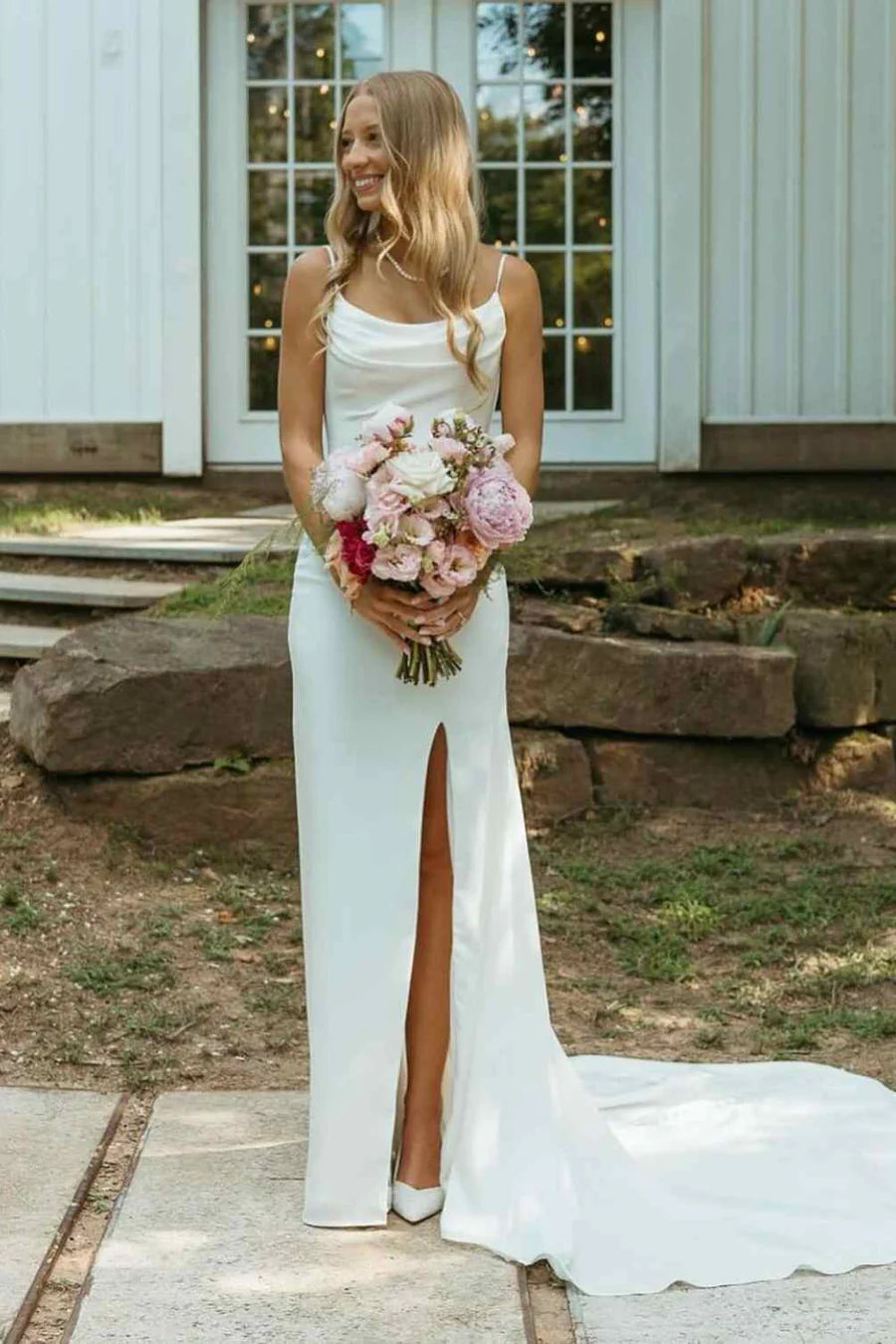 Mermaid Sleeveless Side Slit Long Beach Wedding Dress