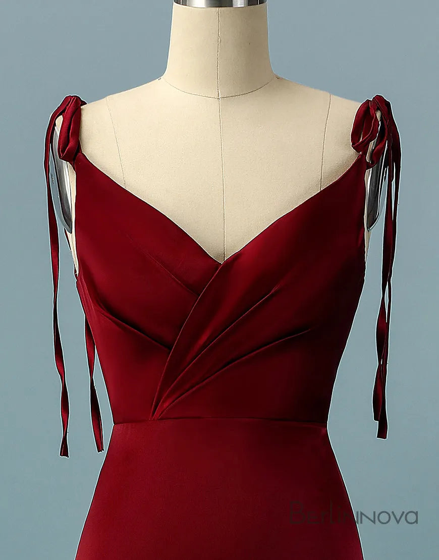 Red Long Satin V-neck Mermaid Ball Dress Party Evening Dress