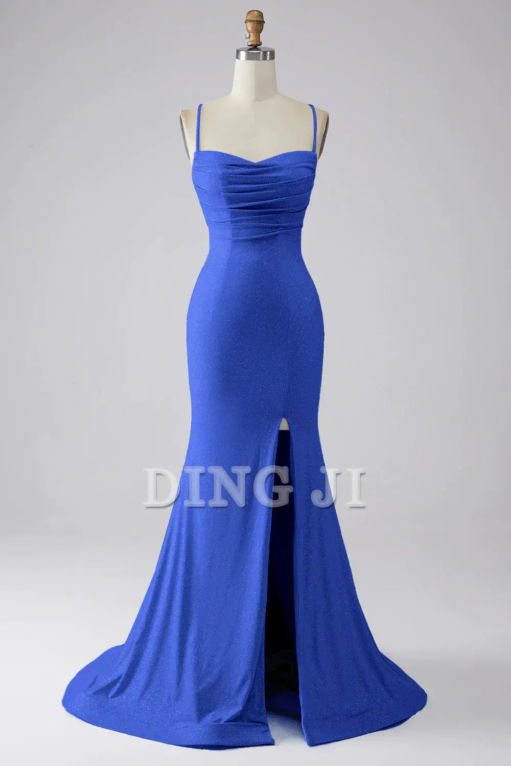 DingJiDress Prom Dress Sparkly Mermaid Spaghetti Straps Backless Side Fork Long Formal Women's Dresses Wedding Guests Dresses