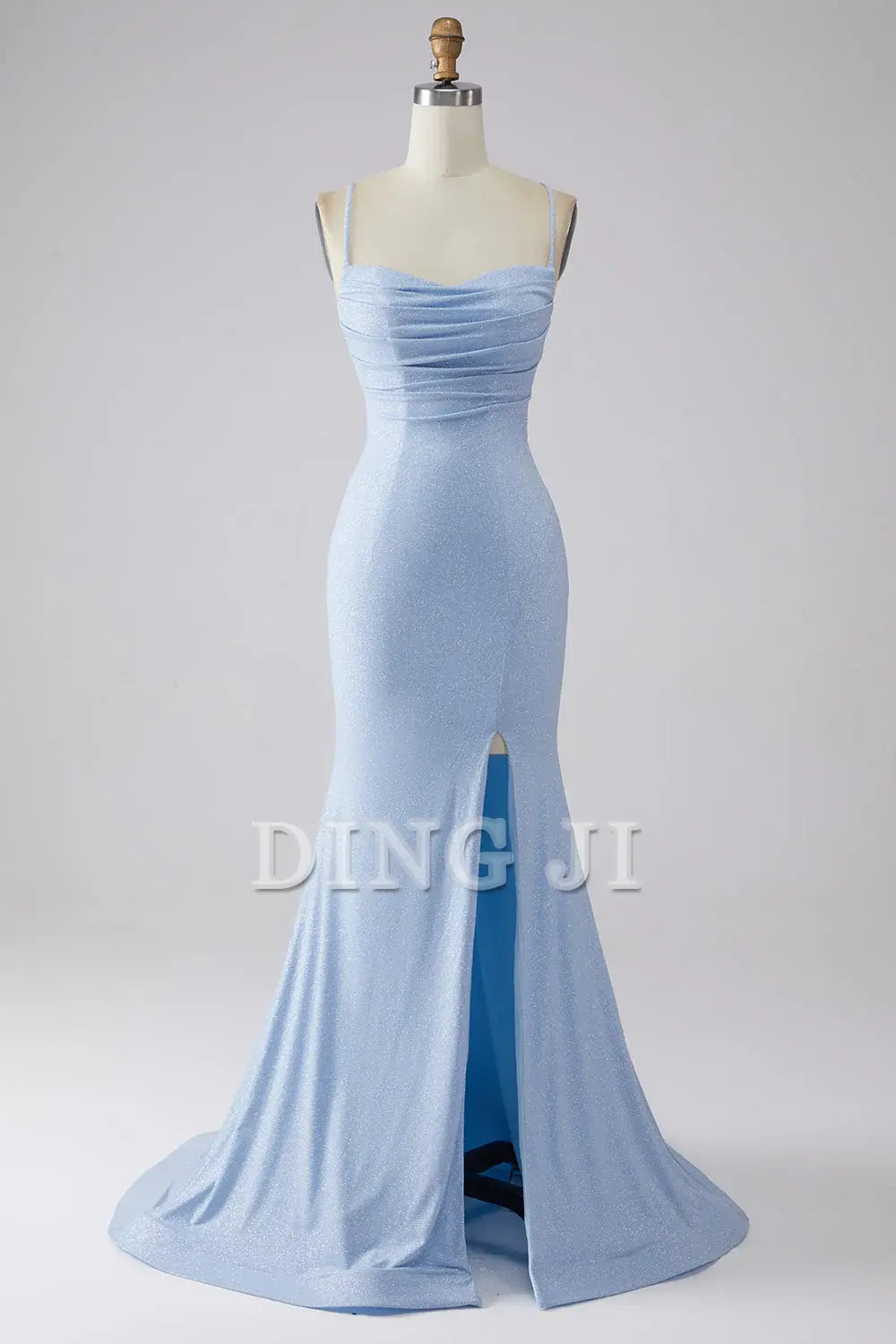 DingJiDress Prom Dress Sparkly Mermaid Spaghetti Straps Backless Side Fork Long Formal Women's Dresses Wedding Guests Dresses