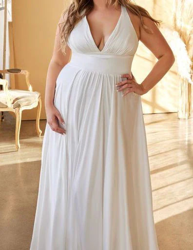 DingJiDress Wedding Dress December Wedding A-line skirt V-neckline Sleeveless Floor length Split Fork Simple Formal Dress