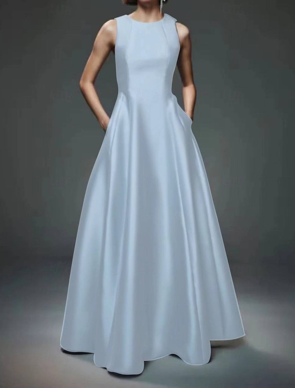 A-Line Evening Gown Party Dress Evening Party Prom Floor Length Sleeveless Crew Neck Cotton Backless with Criss Cross