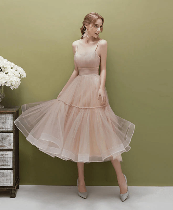Lovely Tulle Tea Length Straps Party DressCute Tulle Homecoming Dress