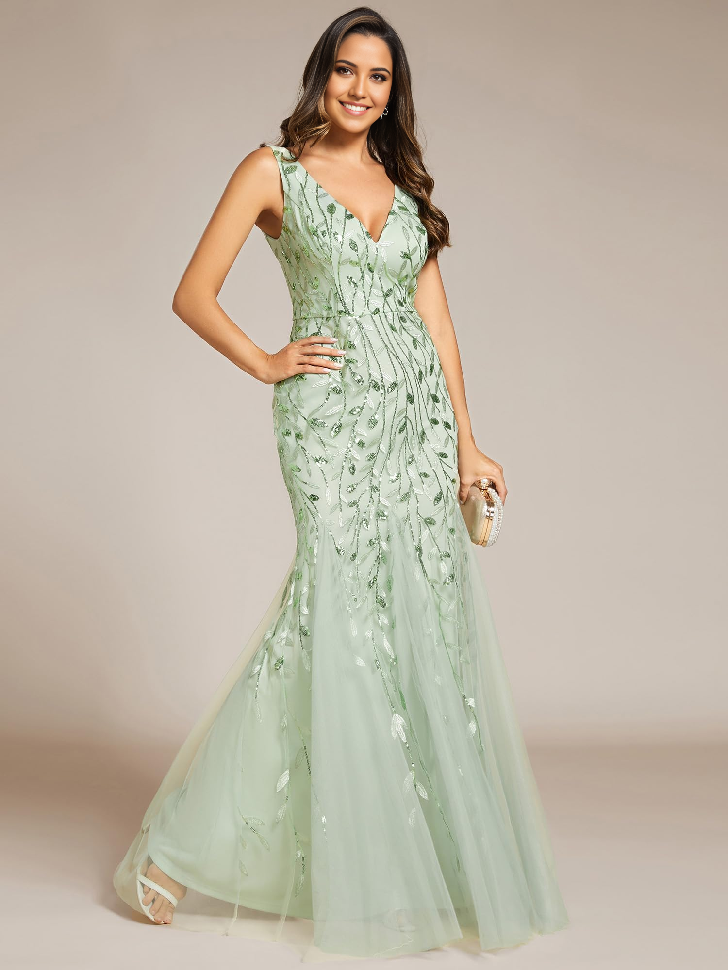 DingJiDress Prom Dresses Women's Sequin Double V-Neck Sleeveless Mermaid Long Evening Dress Formal Wear Dresses Wedding Guest Dresses