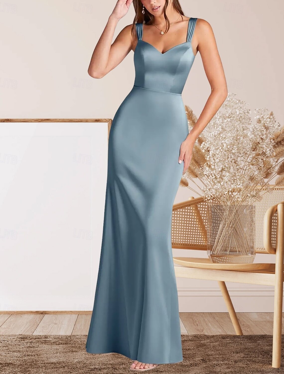 Mermaid / Trumpet Mother of the Bride Dress Wedding Guest Elegant Minimalist V Neck Floor Length Satin Sleeveless with Ruching