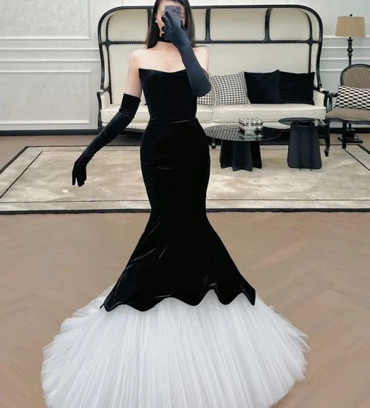 Black Velvet Mermaid Long Ball Dress Formal Evening Dress
