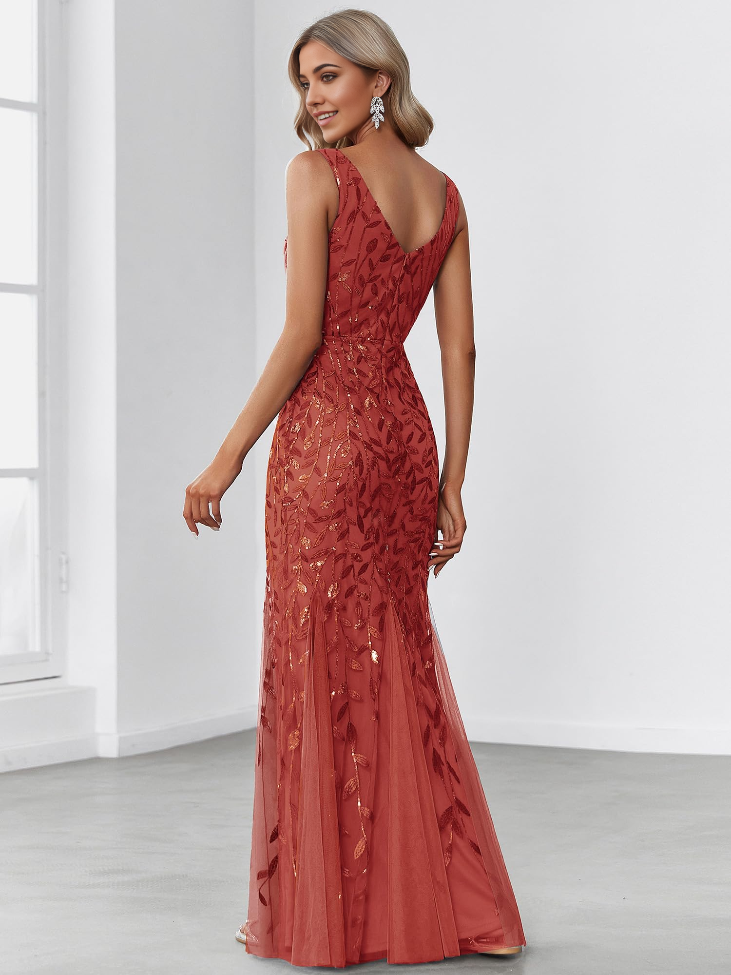 DingJiDress Prom Dresses Women's Sequin Double V-Neck Sleeveless Mermaid Long Evening Dress Formal Wear Dresses Wedding Guest Dresses