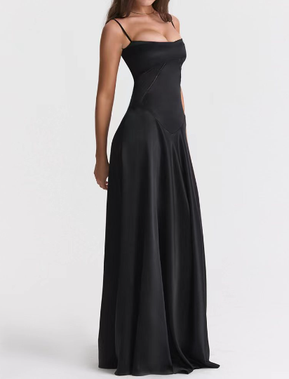 New sexy suspender skirt slim backless black evening dress