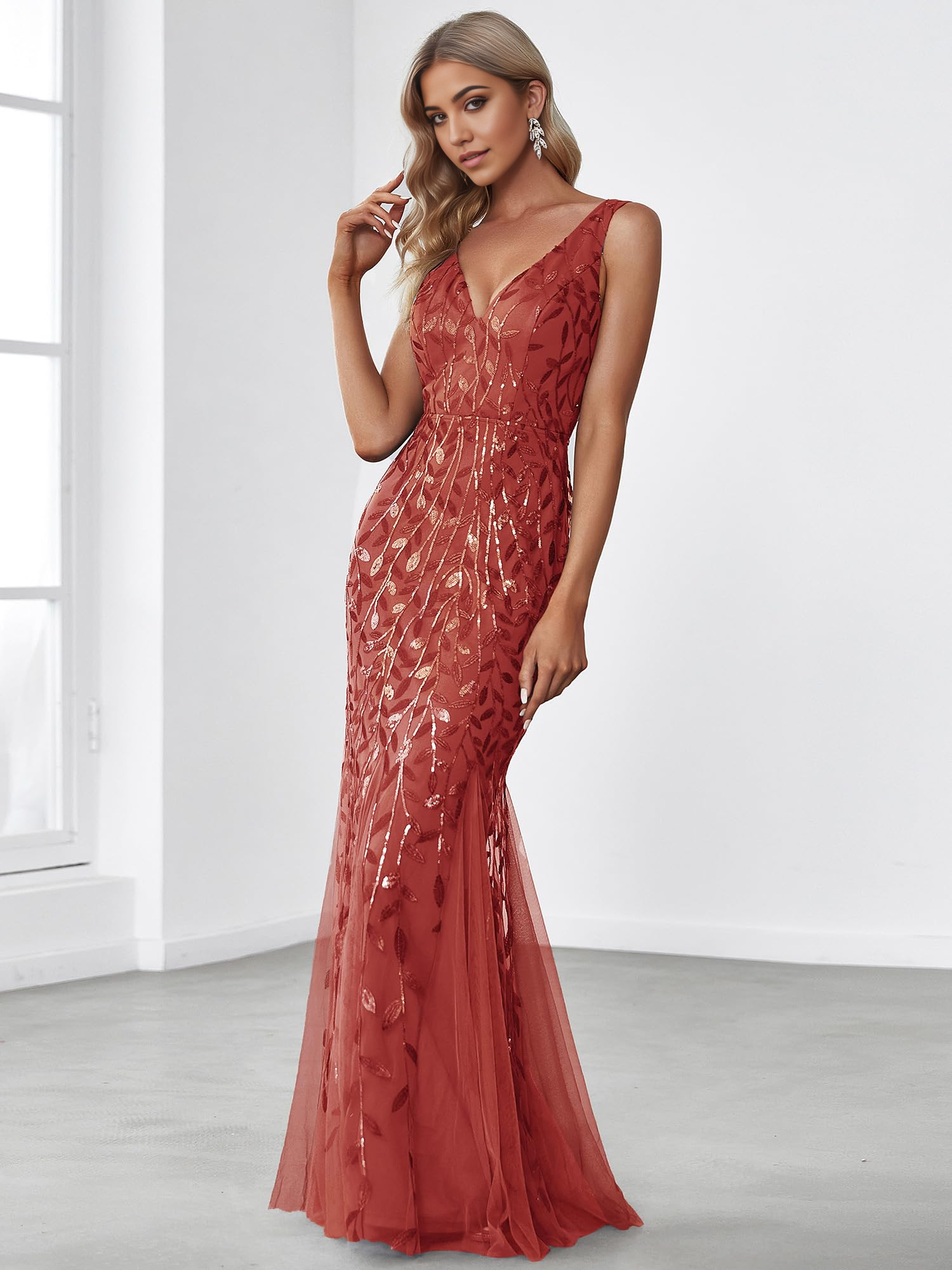 DingJiDress Prom Dresses Women's Sequin Double V-Neck Sleeveless Mermaid Long Evening Dress Formal Wear Dresses Wedding Guest Dresses