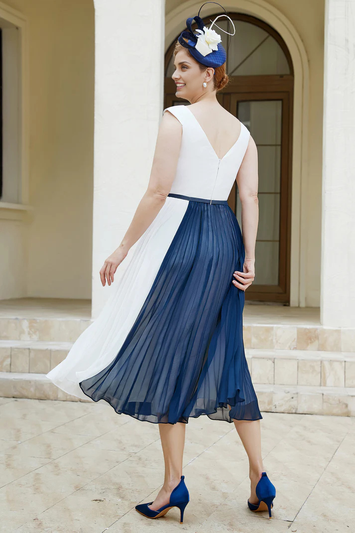 DingJiDress November December Autumn Winter Wedding Guest Dress A-Line Chiffon Pleated Tea-Length Dress Mother of the Groom / Bride Dresses