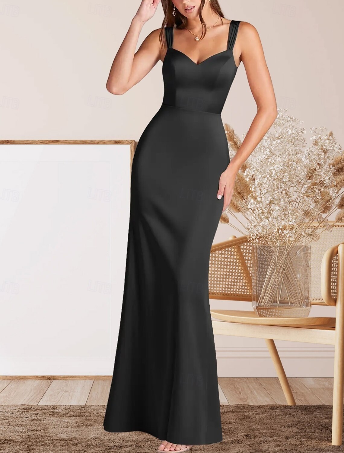 Mermaid / Trumpet Mother of the Bride Dress Wedding Guest Elegant Minimalist V Neck Floor Length Satin Sleeveless with Ruching