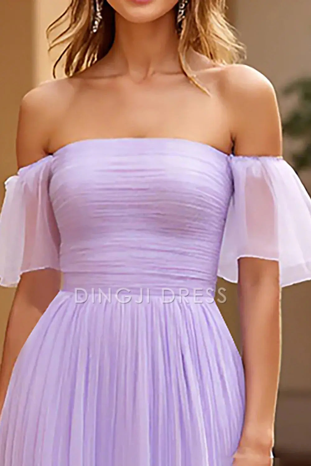 DingJiDress High Quality Dress A Line Chiffon Pleated Tiered Square Neck Romantic Long Prom Dress