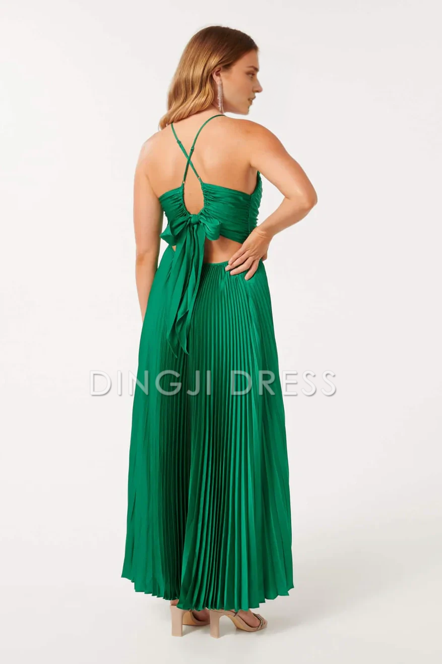 DingJiDress Chic A Line Halter Neck Pleated Long with Keyhole High Quality Prom Dress