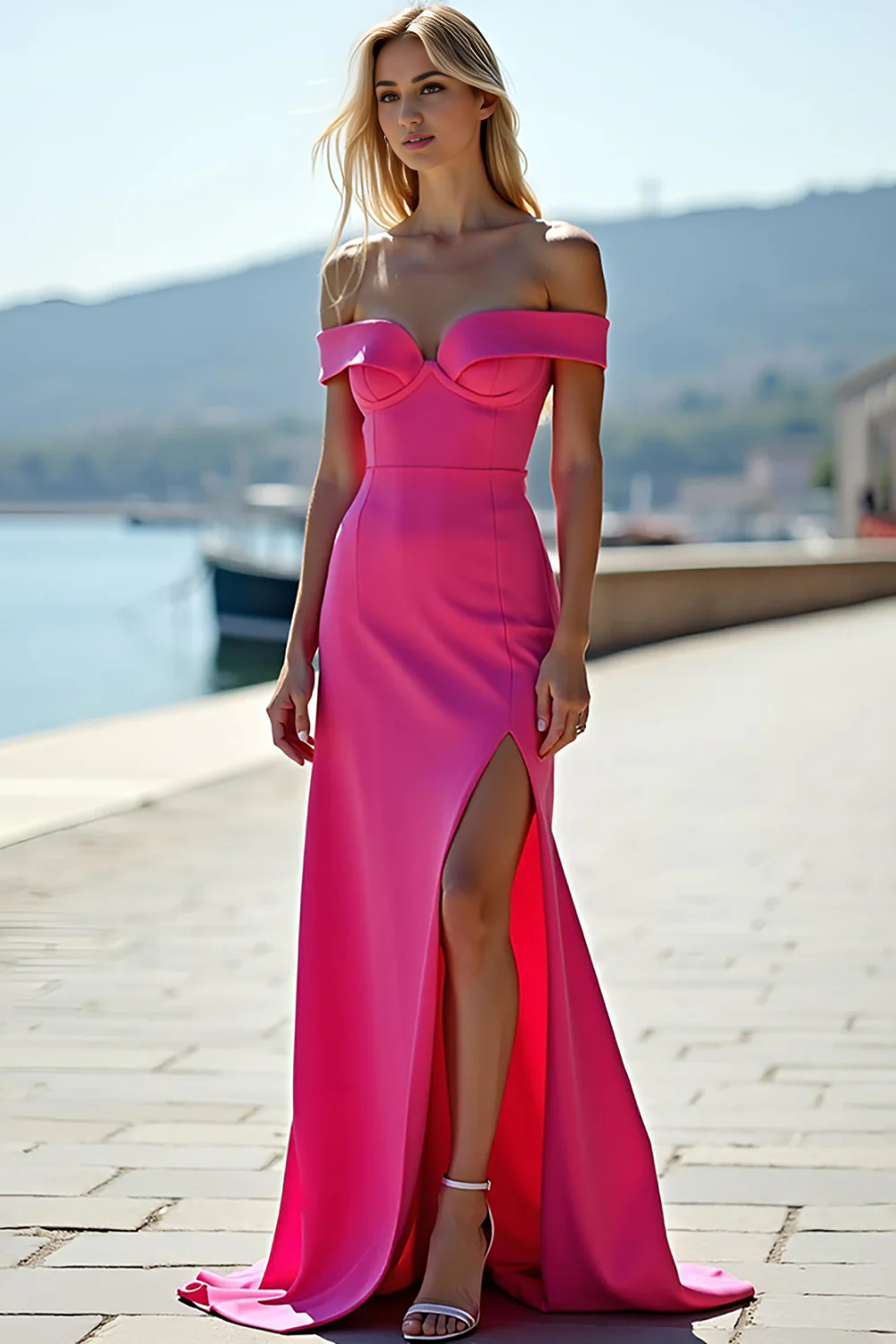 DingJiDress High Quality Dress Fashion Off The Shoulder Sheath Long With Slit Simple Prom Dress