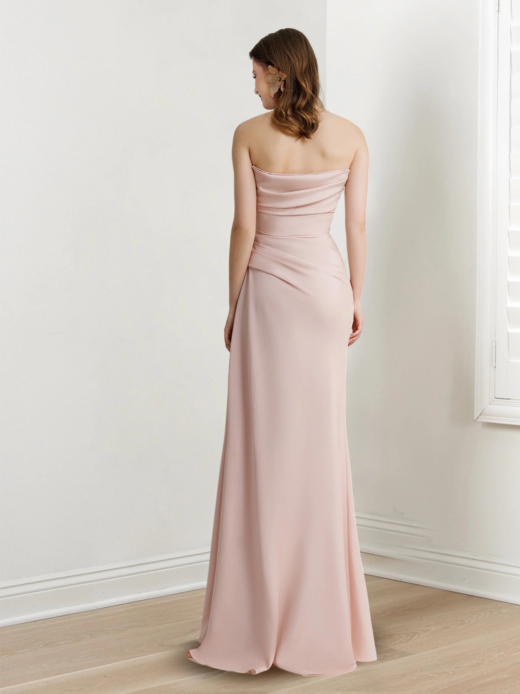 Pink minimalist long strapless backless floor length evening gown