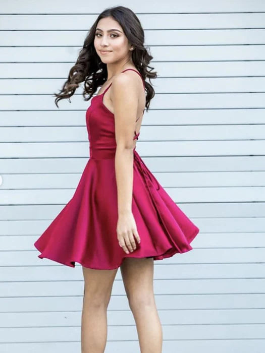 Backless Fuchsia Satin Short Prom Backless Fuchsia Formal Graduation Homecoming