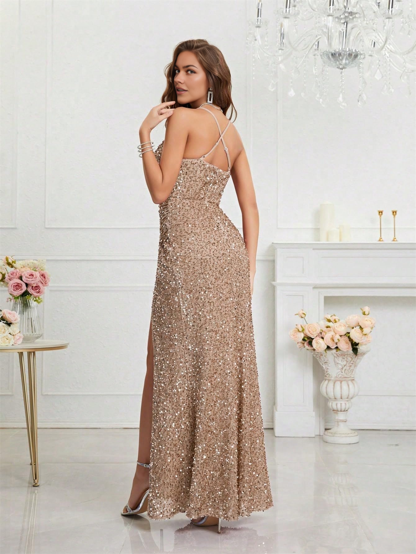DingJiDress Prom Dresses Sequin Dress for Women Prom Dress Sexy V-Neck Bodycon Sequin Gowns and Evening Dresses Formal Wear Dresses Wedding Guest Dresses