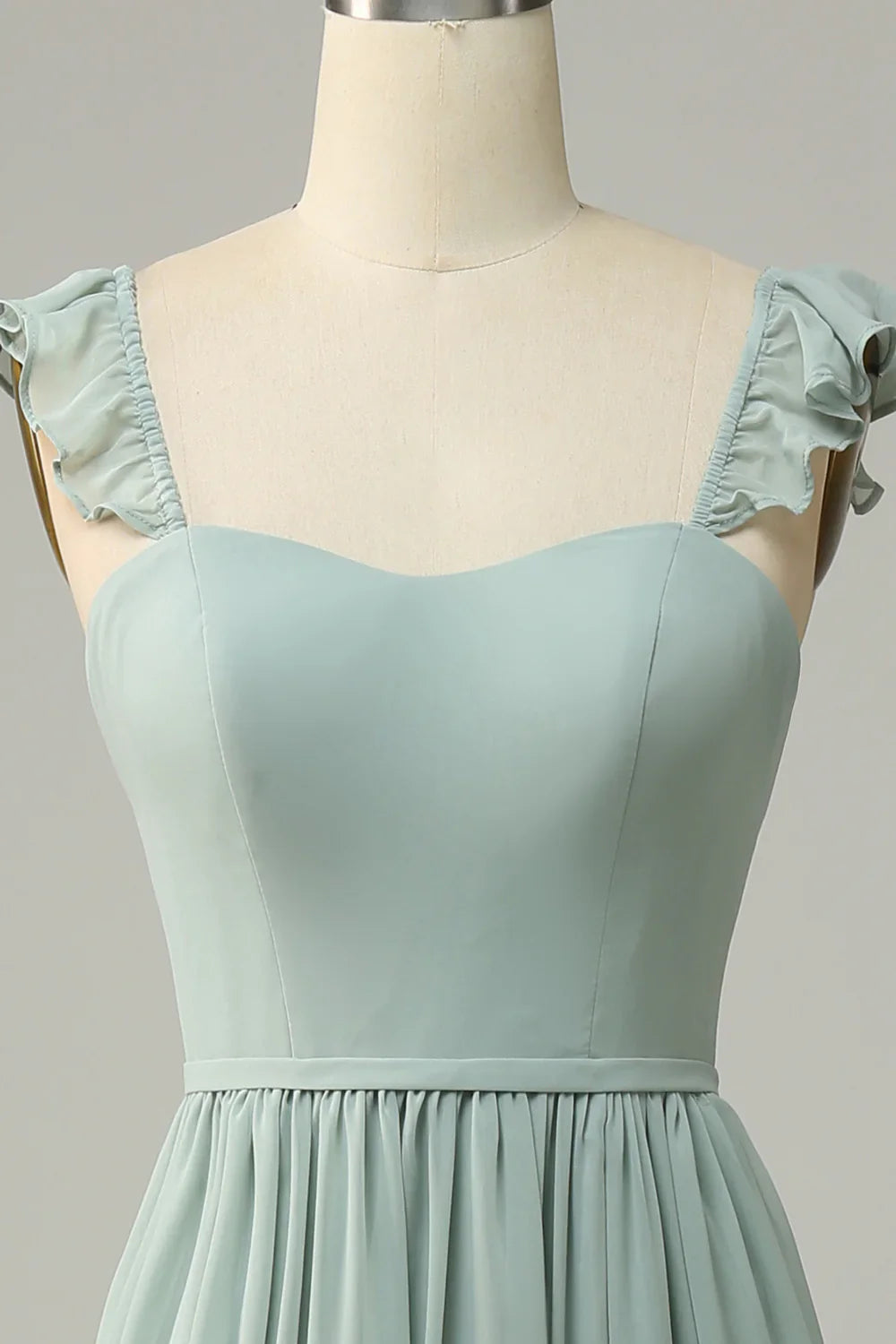 DingJiDress A Line Dusty Sage Ruffles Bridesmaid Dress